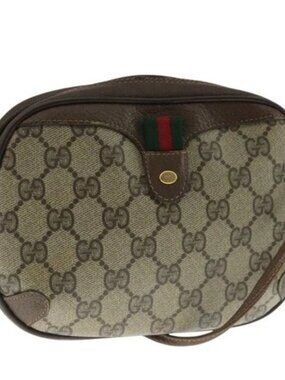 GUCCI Web Sherry Line GG Supreme Shoulder Bag PVC Beige 89 02 066 Auth 105476